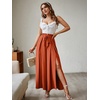 image:imageSimplee Womens Casual Side Split Wide Leg Pants High Waist Beach Flowy Pants Comfy Lounge Loose Belted with Pockets Small Rust