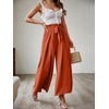 image:imageSimplee Womens Casual Side Split Wide Leg Pants High Waist Beach Flowy Pants Comfy Lounge Loose Belted with Pockets Small Rust
