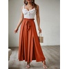 image:imageSimplee Womens Casual Side Split Wide Leg Pants High Waist Beach Flowy Pants Comfy Lounge Loose Belted with Pockets Small Rust