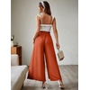 image:imageSimplee Womens Casual Side Split Wide Leg Pants High Waist Beach Flowy Pants Comfy Lounge Loose Belted with Pockets Small Rust