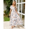 image:imageSimplee Womens Floral Maxi Dress  Short Sleeve Summer Boho Wedding Guest Dress Empire Waist Chiffon Modest Midi DressesBeige Floral