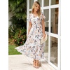 image:imageSimplee Womens Floral Maxi Dress  Short Sleeve Summer Boho Wedding Guest Dress Empire Waist Chiffon Modest Midi DressesBeige Floral