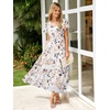 image:imageSimplee Womens Floral Maxi Dress  Short Sleeve Summer Boho Wedding Guest Dress Empire Waist Chiffon Modest Midi DressesBeige Floral