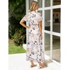 image:imageSimplee Womens Floral Maxi Dress  Short Sleeve Summer Boho Wedding Guest Dress Empire Waist Chiffon Modest Midi DressesBeige Floral