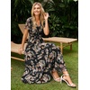 image:imageSimplee Womens Floral Maxi Dress  Short Sleeve Summer Boho Wedding Guest Dress Empire Waist Chiffon Modest Midi DressesBlack 1