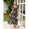 image:imageSimplee Womens Floral Maxi Dress  Short Sleeve Summer Boho Wedding Guest Dress Empire Waist Chiffon Modest Midi DressesBlack 1