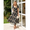 image:imageSimplee Womens Floral Maxi Dress  Short Sleeve Summer Boho Wedding Guest Dress Empire Waist Chiffon Modest Midi DressesBlack 1