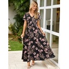 image:imageSimplee Womens Floral Maxi Dress  Short Sleeve Summer Boho Wedding Guest Dress Empire Waist Chiffon Modest Midi DressesBlack 2