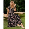 image:imageSimplee Womens Floral Maxi Dress  Short Sleeve Summer Boho Wedding Guest Dress Empire Waist Chiffon Modest Midi DressesBlack 2