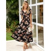 image:imageSimplee Womens Floral Maxi Dress  Short Sleeve Summer Boho Wedding Guest Dress Empire Waist Chiffon Modest Midi DressesBlack 3