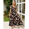 image:imageSimplee Womens Floral Maxi Dress  Short Sleeve Summer Boho Wedding Guest Dress Empire Waist Chiffon Modest Midi DressesBlack 3