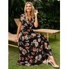 image:imageSimplee Womens Floral Maxi Dress  Short Sleeve Summer Boho Wedding Guest Dress Empire Waist Chiffon Modest Midi DressesBlack 3