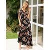 image:imageSimplee Womens Floral Maxi Dress  Short Sleeve Summer Boho Wedding Guest Dress Empire Waist Chiffon Modest Midi DressesBlack 3