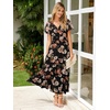image:imageSimplee Womens Floral Maxi Dress  Short Sleeve Summer Boho Wedding Guest Dress Empire Waist Chiffon Modest Midi DressesBlack 3