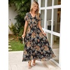 image:imageSimplee Womens Floral Maxi Dress  Short Sleeve Summer Boho Wedding Guest Dress Empire Waist Chiffon Modest Midi DressesBlack Brown Floral