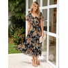 image:imageSimplee Womens Floral Maxi Dress  Short Sleeve Summer Boho Wedding Guest Dress Empire Waist Chiffon Modest Midi DressesBlack Brown Floral