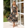 image:imageSimplee Womens Floral Maxi Dress  Short Sleeve Summer Boho Wedding Guest Dress Empire Waist Chiffon Modest Midi DressesBlack Brown Floral