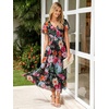 image:imageSimplee Womens Floral Maxi Dress  Short Sleeve Summer Boho Wedding Guest Dress Empire Waist Chiffon Modest Midi DressesBlack Peony
