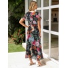 image:imageSimplee Womens Floral Maxi Dress  Short Sleeve Summer Boho Wedding Guest Dress Empire Waist Chiffon Modest Midi DressesBlack Peony