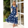 image:imageSimplee Womens Floral Maxi Dress  Short Sleeve Summer Boho Wedding Guest Dress Empire Waist Chiffon Modest Midi DressesBlue Floral