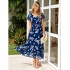 image:imageSimplee Womens Floral Maxi Dress  Short Sleeve Summer Boho Wedding Guest Dress Empire Waist Chiffon Modest Midi DressesBlue Floral