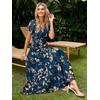 image:imageSimplee Womens Floral Maxi Dress  Short Sleeve Summer Boho Wedding Guest Dress Empire Waist Chiffon Modest Midi DressesBlue Green