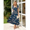 image:imageSimplee Womens Floral Maxi Dress  Short Sleeve Summer Boho Wedding Guest Dress Empire Waist Chiffon Modest Midi DressesBlue Green