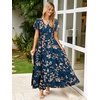 image:imageSimplee Womens Floral Maxi Dress  Short Sleeve Summer Boho Wedding Guest Dress Empire Waist Chiffon Modest Midi DressesBlue Green