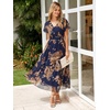 image:imageSimplee Womens Floral Maxi Dress  Short Sleeve Summer Boho Wedding Guest Dress Empire Waist Chiffon Modest Midi DressesBlue Yellow Floral