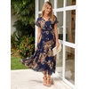 image:imageSimplee Womens Floral Maxi Dress  Short Sleeve Summer Boho Wedding Guest Dress Empire Waist Chiffon Modest Midi DressesBlue Yellow Floral