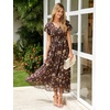 image:imageSimplee Womens Floral Maxi Dress  Short Sleeve Summer Boho Wedding Guest Dress Empire Waist Chiffon Modest Midi DressesBrown Floral
