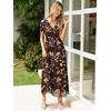 image:imageSimplee Womens Floral Maxi Dress  Short Sleeve Summer Boho Wedding Guest Dress Empire Waist Chiffon Modest Midi DressesBrown Floral