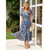 image:imageSimplee Womens Floral Maxi Dress  Short Sleeve Summer Boho Wedding Guest Dress Empire Waist Chiffon Modest Midi DressesDusty Blue