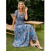 image:imageSimplee Womens Floral Maxi Dress  Short Sleeve Summer Boho Wedding Guest Dress Empire Waist Chiffon Modest Midi DressesDusty Blue