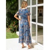 image:imageSimplee Womens Floral Maxi Dress  Short Sleeve Summer Boho Wedding Guest Dress Empire Waist Chiffon Modest Midi DressesDusty Blue