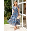 image:imageSimplee Womens Floral Maxi Dress  Short Sleeve Summer Boho Wedding Guest Dress Empire Waist Chiffon Modest Midi DressesDusty Blue