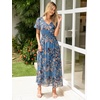 image:imageSimplee Womens Floral Maxi Dress  Short Sleeve Summer Boho Wedding Guest Dress Empire Waist Chiffon Modest Midi DressesDusty Blue