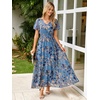 image:imageSimplee Womens Floral Maxi Dress  Short Sleeve Summer Boho Wedding Guest Dress Empire Waist Chiffon Modest Midi DressesDusty Blue