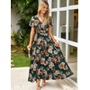 image:imageSimplee Womens Floral Maxi Dress  Short Sleeve Summer Boho Wedding Guest Dress Empire Waist Chiffon Modest Midi DressesEmerald Green