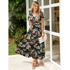 image:imageSimplee Womens Floral Maxi Dress  Short Sleeve Summer Boho Wedding Guest Dress Empire Waist Chiffon Modest Midi DressesEmerald Green