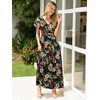 image:imageSimplee Womens Floral Maxi Dress  Short Sleeve Summer Boho Wedding Guest Dress Empire Waist Chiffon Modest Midi DressesEmerald Green