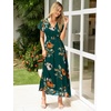image:imageSimplee Womens Floral Maxi Dress  Short Sleeve Summer Boho Wedding Guest Dress Empire Waist Chiffon Modest Midi DressesEmerald Green Floral