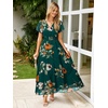 image:imageSimplee Womens Floral Maxi Dress  Short Sleeve Summer Boho Wedding Guest Dress Empire Waist Chiffon Modest Midi DressesEmerald Green Floral