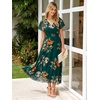 image:imageSimplee Womens Floral Maxi Dress  Short Sleeve Summer Boho Wedding Guest Dress Empire Waist Chiffon Modest Midi DressesEmerald Green Floral