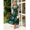 image:imageSimplee Womens Floral Maxi Dress  Short Sleeve Summer Boho Wedding Guest Dress Empire Waist Chiffon Modest Midi DressesEmerald Green Floral