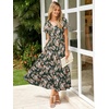 image:imageSimplee Womens Floral Maxi Dress  Short Sleeve Summer Boho Wedding Guest Dress Empire Waist Chiffon Modest Midi DressesGreen 2
