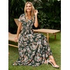 image:imageSimplee Womens Floral Maxi Dress  Short Sleeve Summer Boho Wedding Guest Dress Empire Waist Chiffon Modest Midi DressesGreen 2