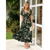 image:imageSimplee Womens Floral Maxi Dress  Short Sleeve Summer Boho Wedding Guest Dress Empire Waist Chiffon Modest Midi DressesGreen 3