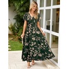 image:imageSimplee Womens Floral Maxi Dress  Short Sleeve Summer Boho Wedding Guest Dress Empire Waist Chiffon Modest Midi DressesGreen 3