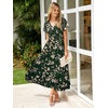 image:imageSimplee Womens Floral Maxi Dress  Short Sleeve Summer Boho Wedding Guest Dress Empire Waist Chiffon Modest Midi DressesGreen 3